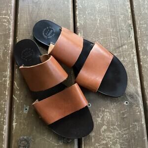 ATP Black and Brown Double Strap Flat Leather Sandals 39